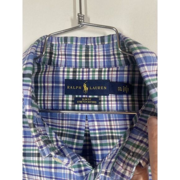 Ralph Lauren Slim‎ Fit Stretch Bright Blue Plaid Size XXL Professional Preppy - Picture 2 of 8